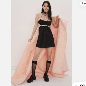 For Love And Lemons Black Floral Dress with Pink Accents